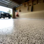 Garage floor finished with polyaspartic concrete coating