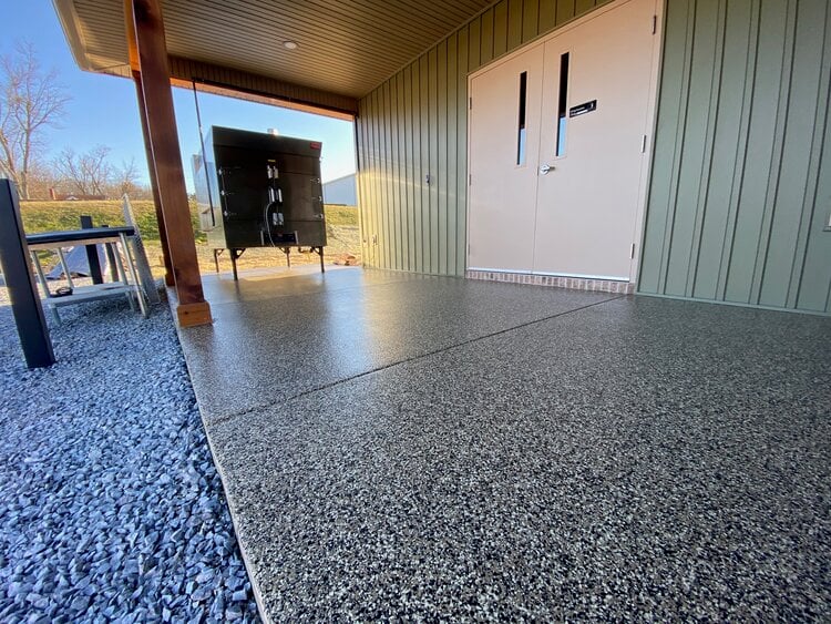 Coated concrete floor by Team Red Coatings